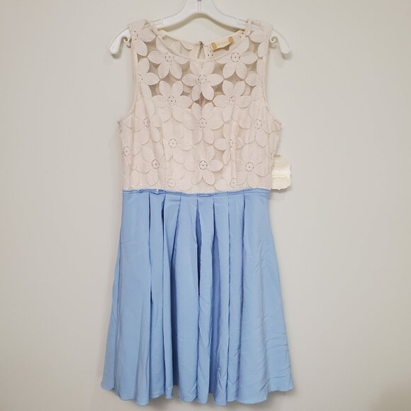 Altard State Dress Blue Cream Floral Lace Tulle Cottage Fairy Pleated Size L NEW - Picture 13 of 16